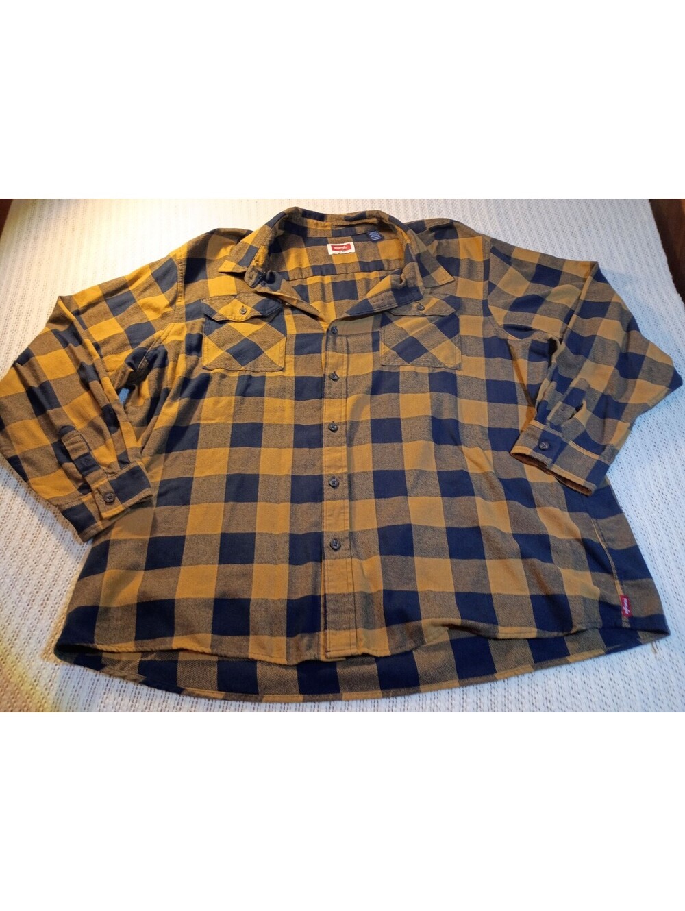 Wrangler 3XL Yellow and Navy Blue Checkered Flannel Shirt